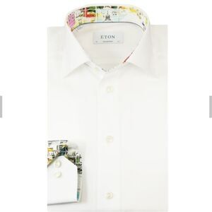 ETON‎ Contemporary white cityscape collar button long sleeve dress shirt 17 3/4